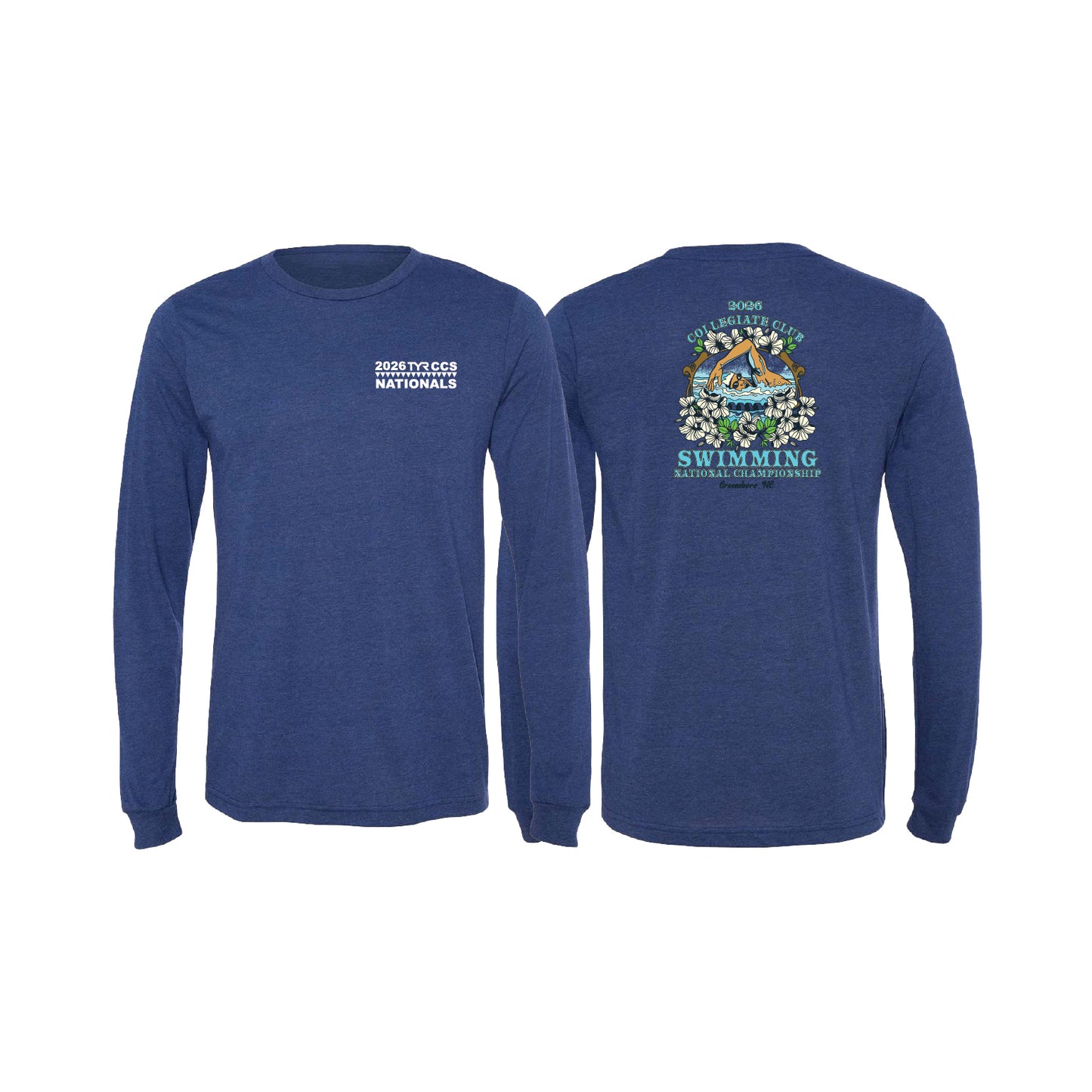 Unisex Long Sleeve Tee - Navy - Swimmer
