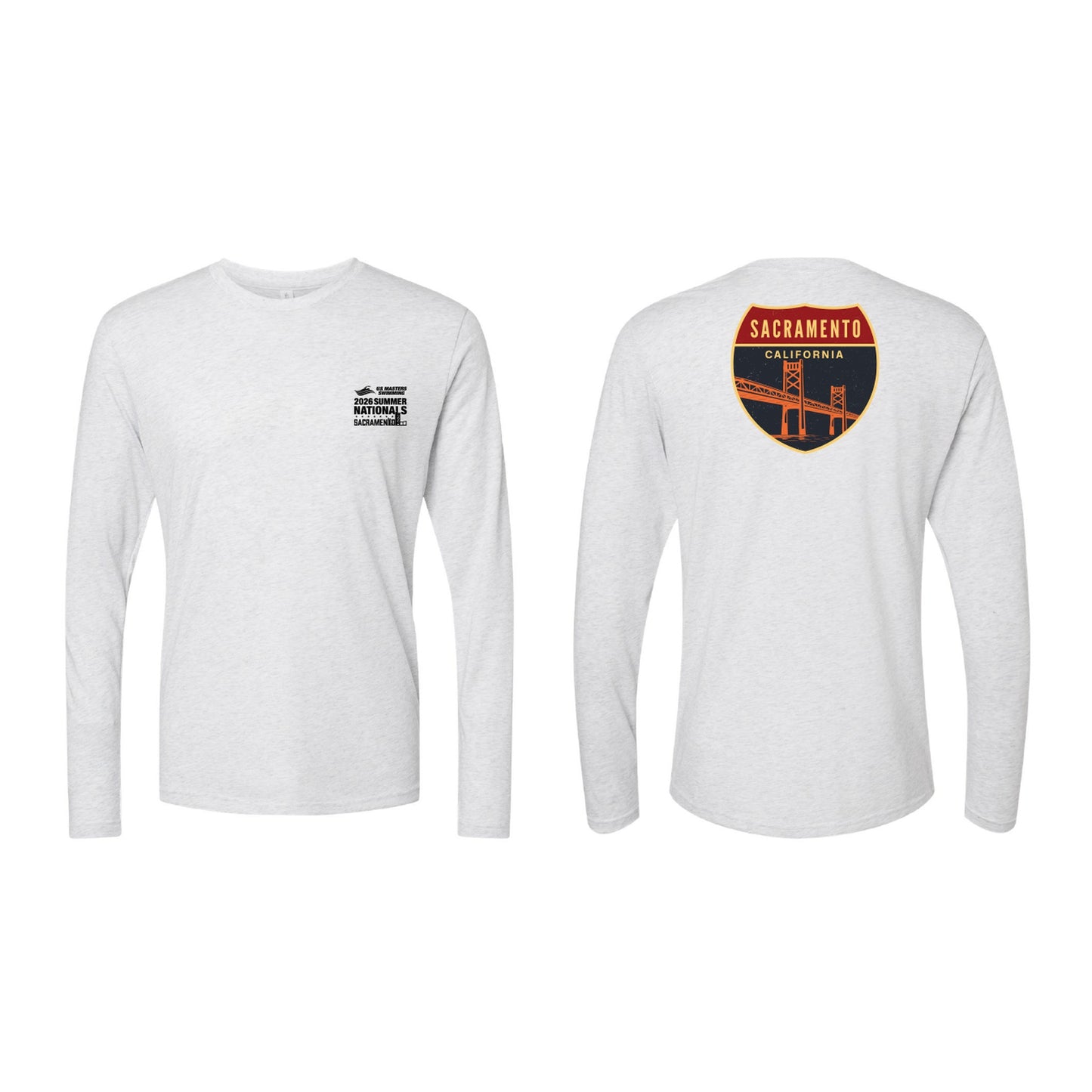 Unisex Long Sleeve Tee - Heather White - Bridge Badge