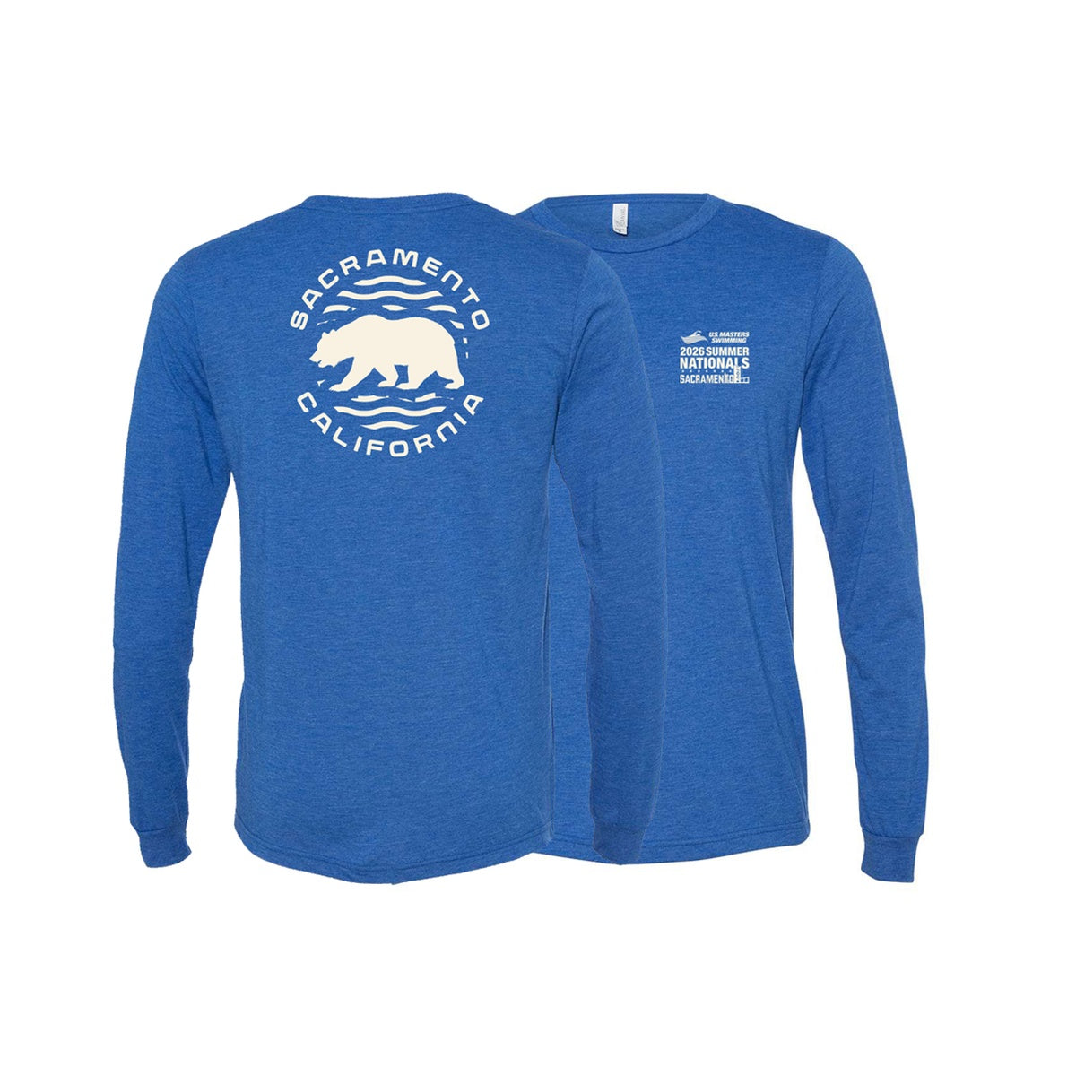 Unisex Long Sleeve Tee - Heather White - Royal- Bear